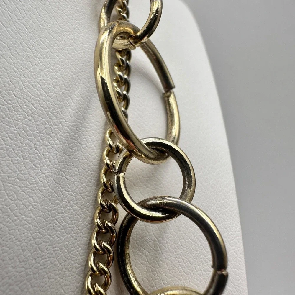 Vintage‎ 90s Jewelry Multi Layer Circle Link Statement Necklace Gold Tone Chain